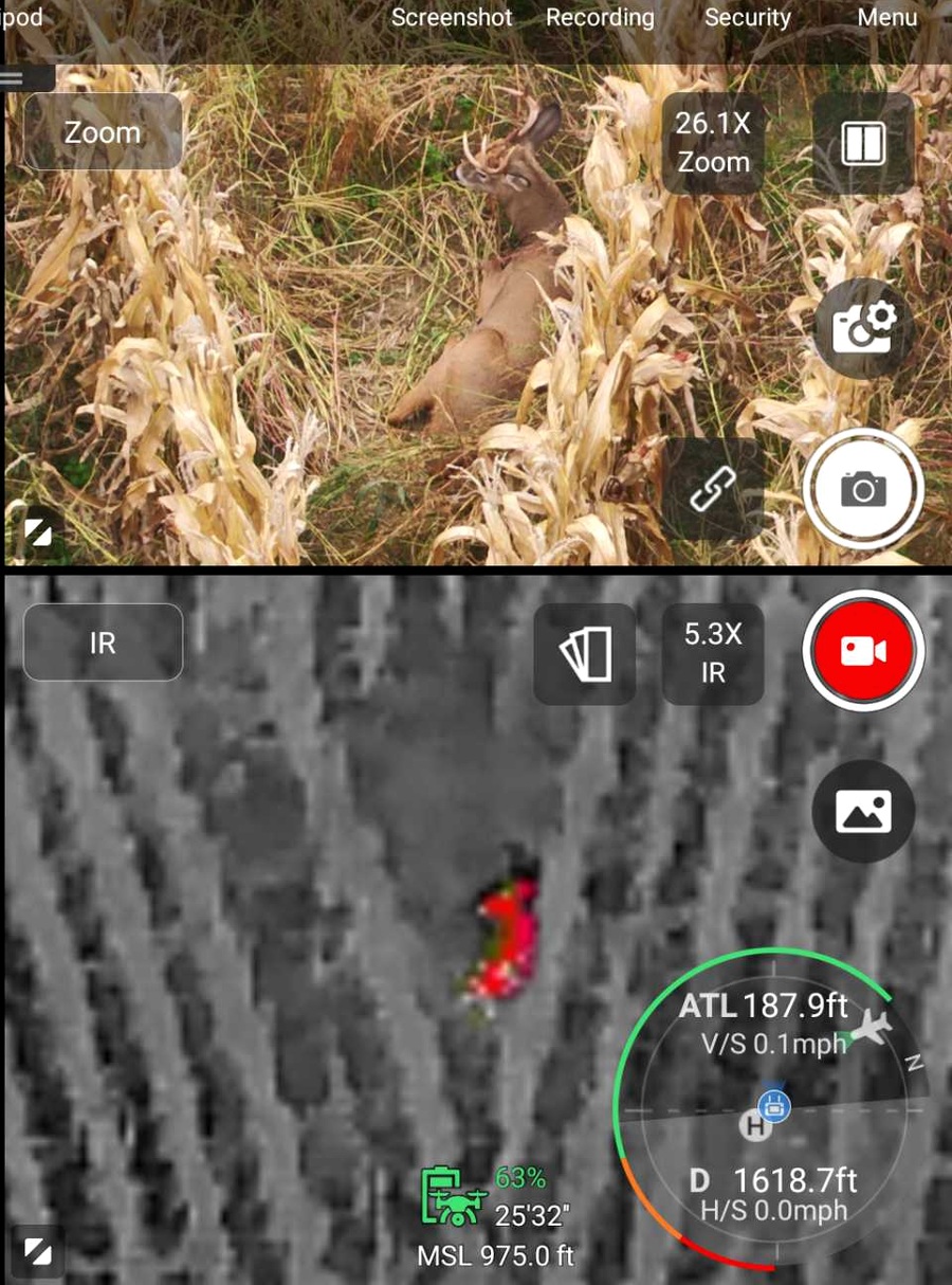 Thermal and visible-light views from a drone search operation